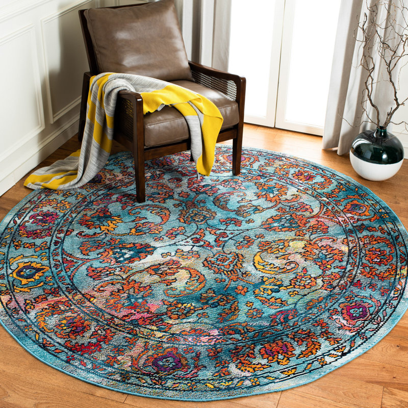 Crystal Performance Floral Rug, Round 7'