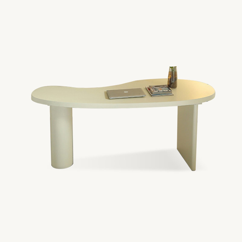 Bureau d'écriture en bois massif courbé blanc, H 29,53 po x l 55,12 po x P 27,56 po, Blanc