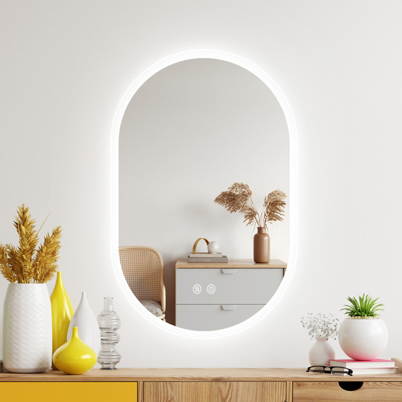 Maleia Frameless Backlit LED Oval Wall-Mounted Bathroom Vanity Mirror with Anti-Fog and Dimmable, 36" x 24"