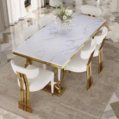 7 Piece Modern Dining Table Set With 6 Dining Chairs