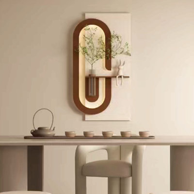 Décoration murale réglable en grès à 3 couleurs avec plantes vertes simulées - sculpture d'art 3D, vase en verre et statue de lapin, bandes lumineuses télécommandées pour le salon, la chambre à coucher, le couloir