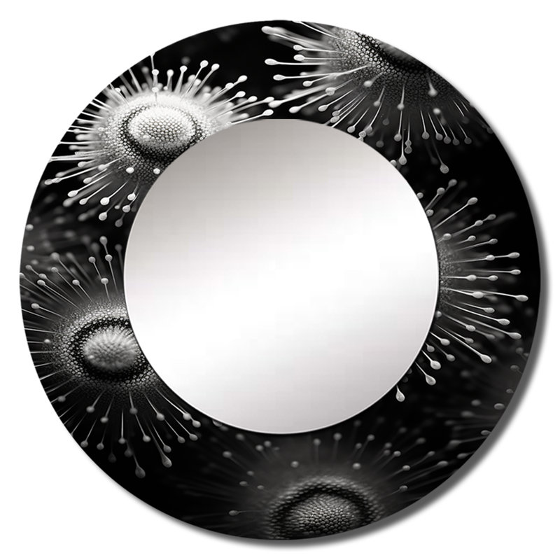 Black And White Sea Urchin Symphony - Coastal Coral Under Water Round Mirror Wall Decor_MTMIR109100, 23" x 23"