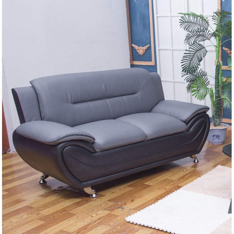 Causeuse en cuir 60 po Bernartice, Similicuir gris / noir