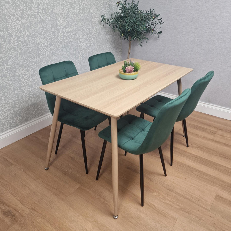 Wood Dining Table Set with 4 Velvet Chairs Kitchen Dining Furniture Set, Green