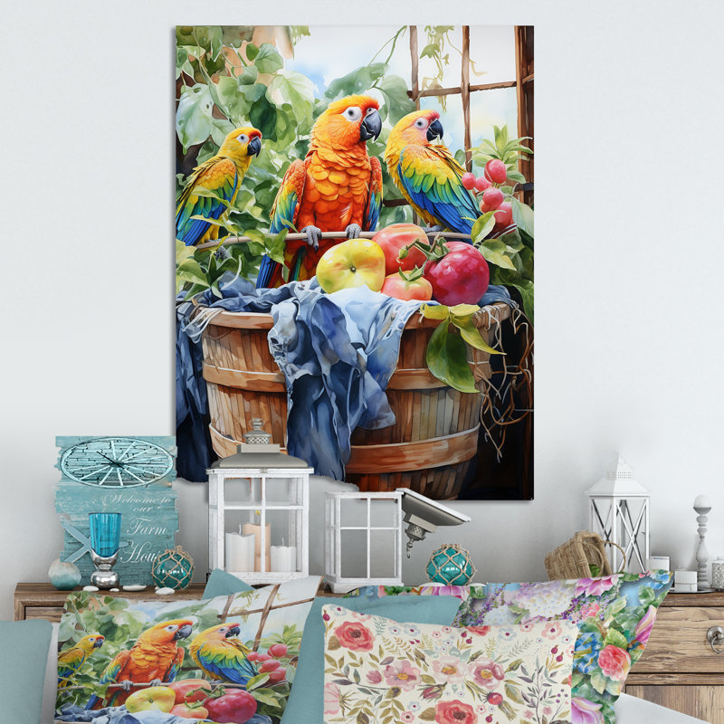 Jaune perroquet paradisiaque - Art mural en métal, H 20 po x l 12 po x P 1 po