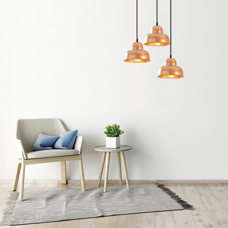 Luminaire suspendu en forme de dôme à 3 lumières Excalibur, Cuivre