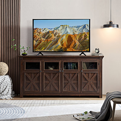 4 Doors Cabinet Farmhouse Buffet Sideboard Cabinet Bar Cabinet Farmhouse TV Stand Barn Design Four Cabinet Buffet Table Coffee Bar Wine Bar Storage Cabinet For Dining Room