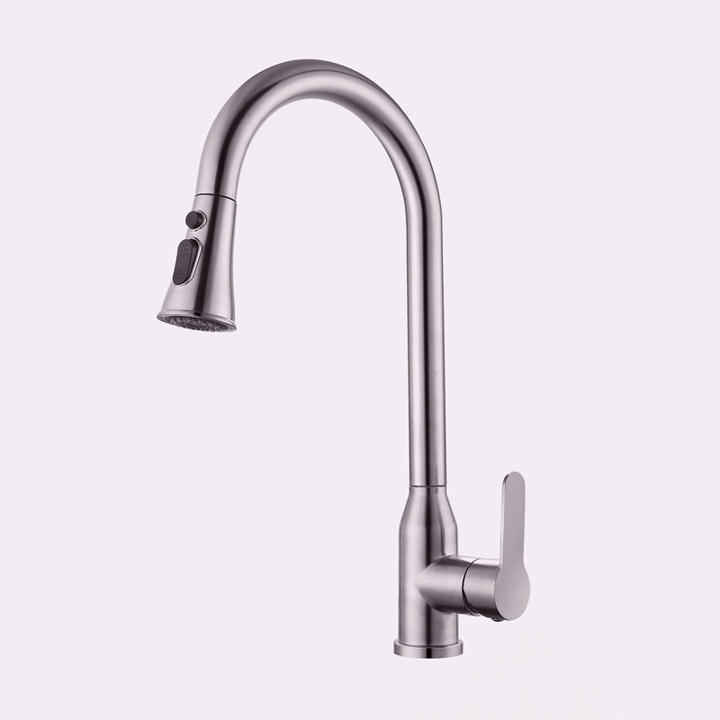 Robinets de cuisine en nickel brossé à poignée simple High Arc avec douchette rétractable