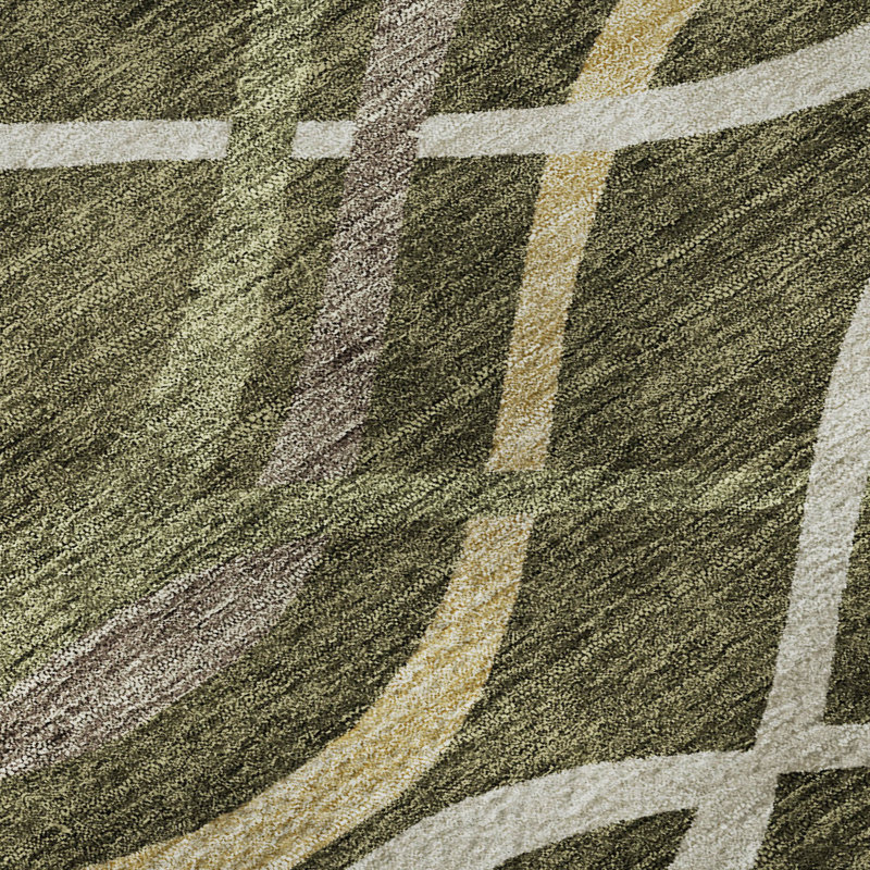 Premium Machine Washable Prisco Olive Rug, Rectangle 10' x 14'