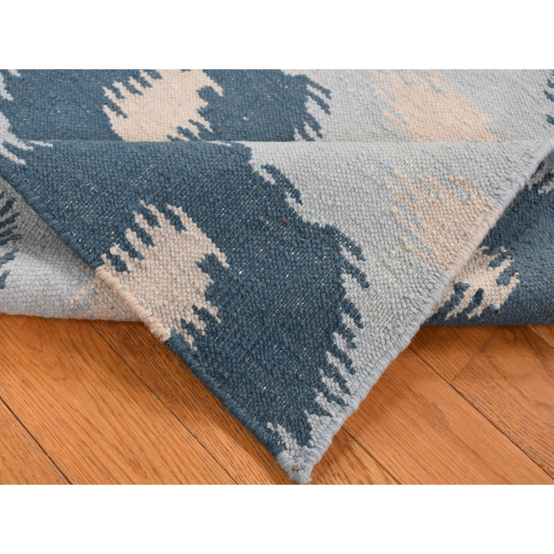 2'6"x6' Blue 100% Wool, Hand Knotted Modern Geometric Design Runner Rug 48DAB308F587464EA13AB515B0835A47