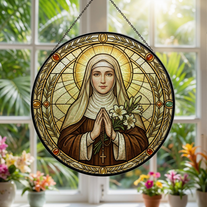 Vitrail Saint Prayer, H 7,8 po