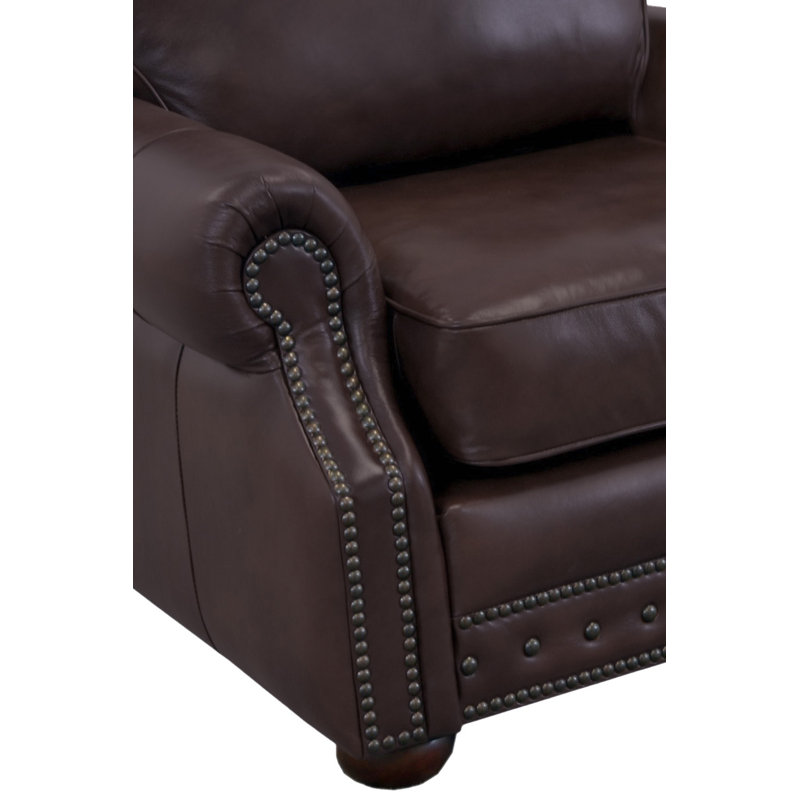 Fauteuil club en cuir véritable avec accoudoirs roulés de 48 po Speroni, Cuir véritable espresso Brompton
