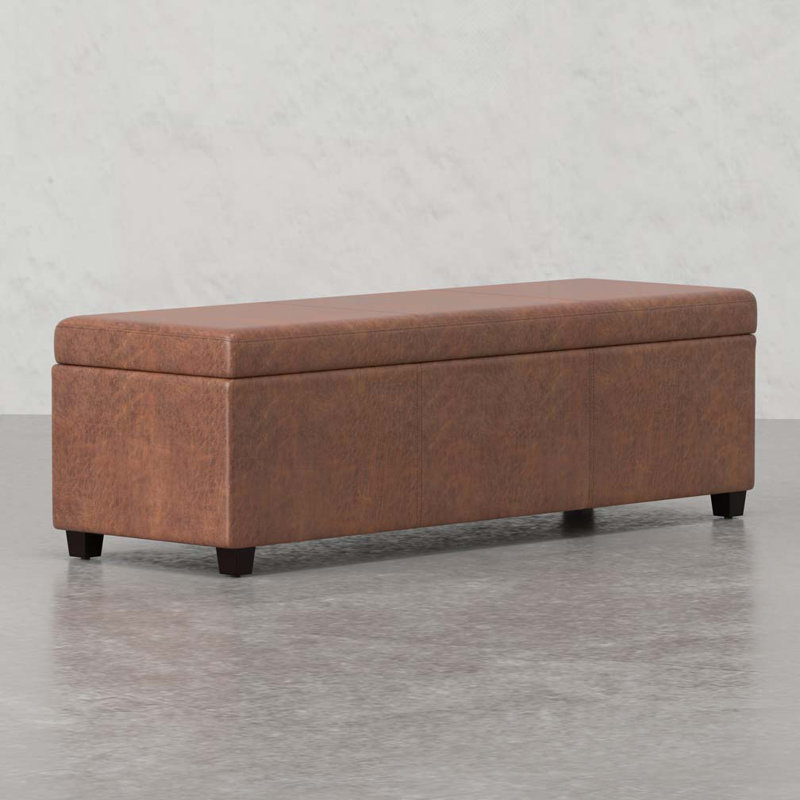 PU Upholstered Storage Ottoman Bench, Brown