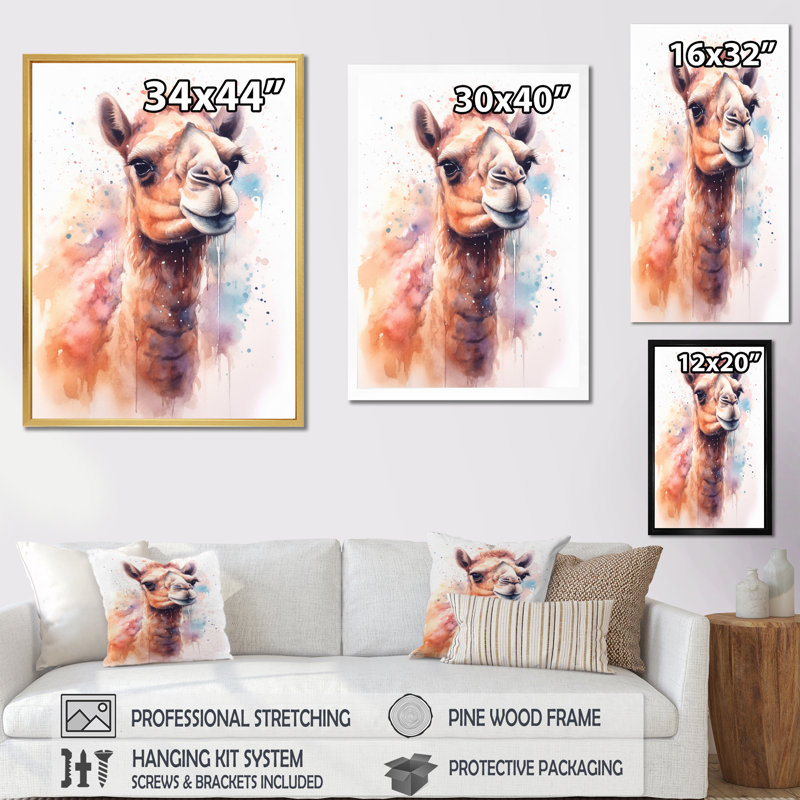 Camel désert Nomad VI - animaux, art mural, salon, Cadre flottant blanc, 20" H x 12" W