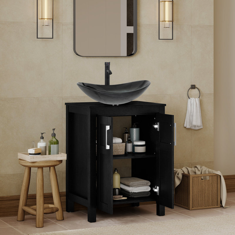 Meuble-lavabo autoportant avec lavabo, Noir, noir, noir, noir