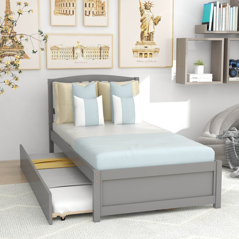 Betio Twin Platform Bed with Trundle, Gray