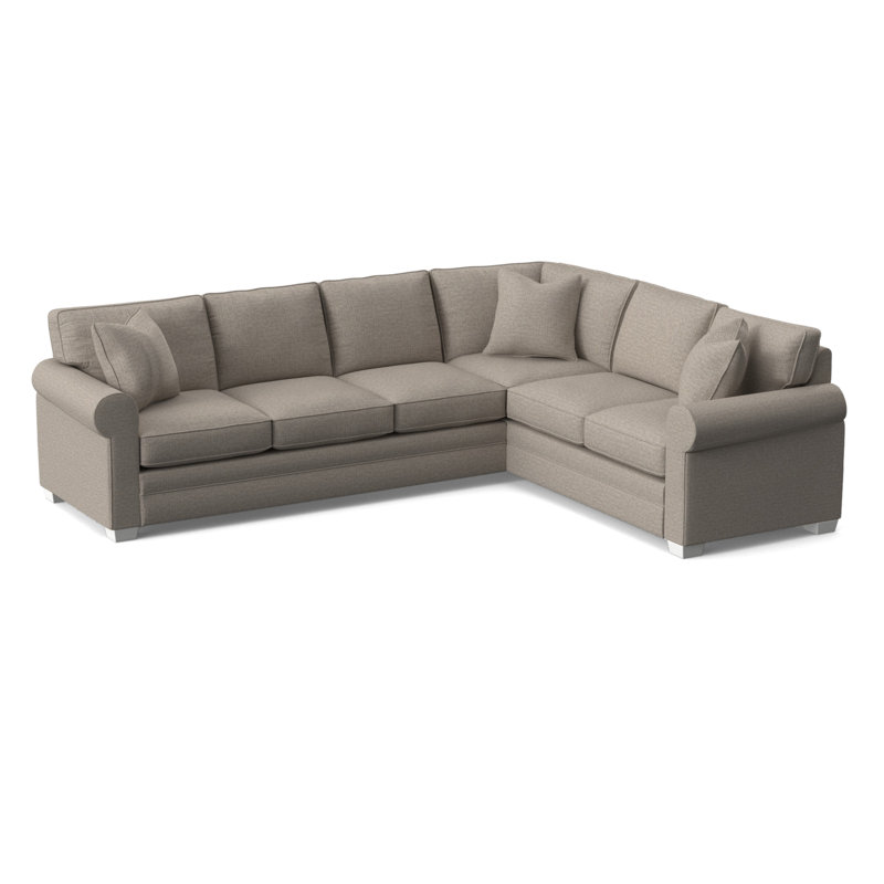 Bedford Upholstered L-Sectional, Beige Performance Fabric; 0851-73, Right Hand Facing, Frost White Finish