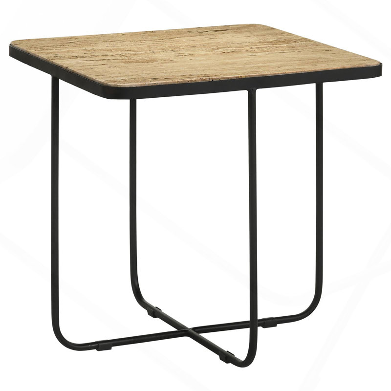 Travertine And Black Accent Table.