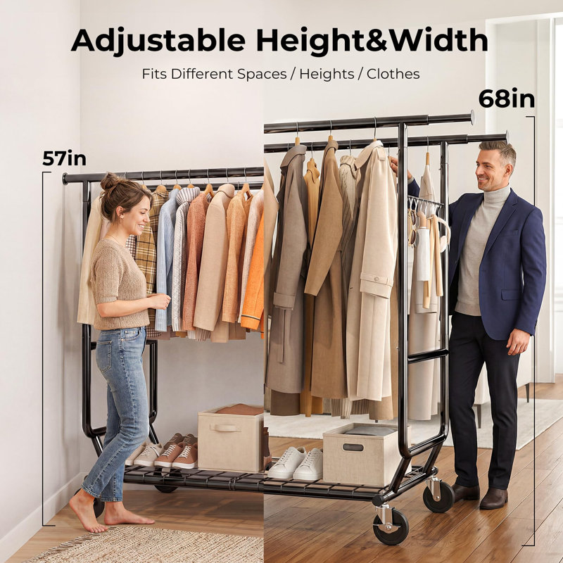  Portant à vêtements robuste avec tablettes 700lbs, Noir