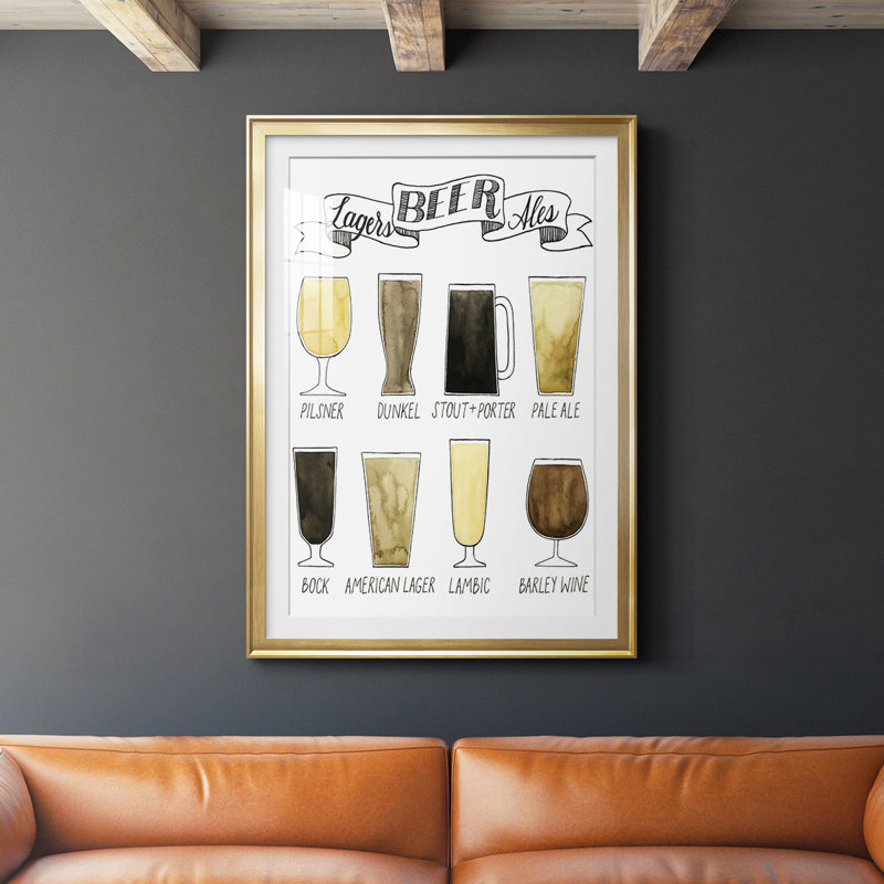 «Beer Information», reproduction encadrée de qualité supérieure, prête à être accrochée, H 30,5 po x l 22,5 po, Or