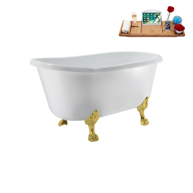 57.5'' x 29.5'' Soaking Acrylic Bathtub, Polished Gold, Matte Pink