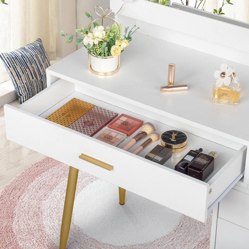 Meuble-lavabo, Blanc / or