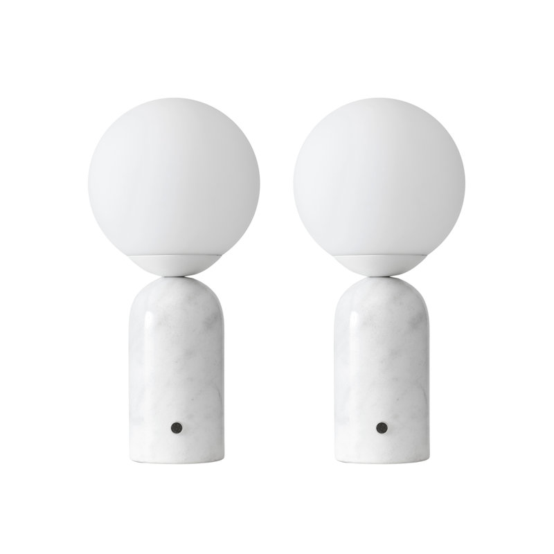 Mila Tall 15 in. Modern Marble and Frosted Globe Bedside Table Lamp with Integrated Energy-Saving LED Light - Bundle Set of 2