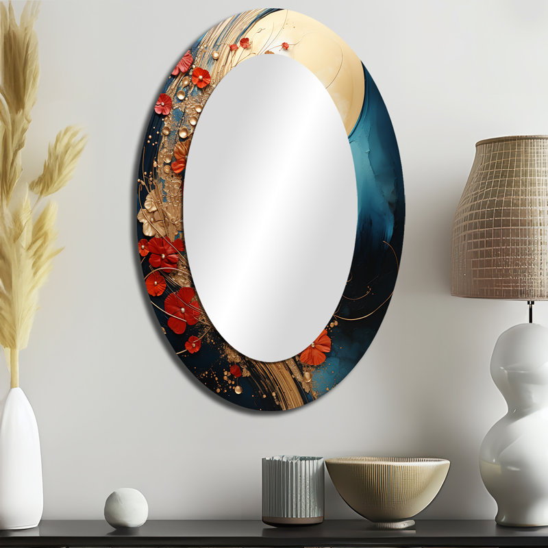 Miroir mural ovale sur fond doré, 36" x 24"