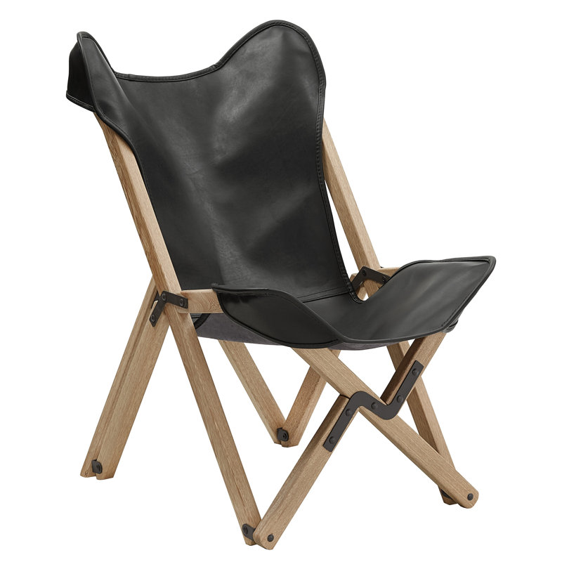 Kyjuan Genuine Top Grain Leather Tripolina Sling Chair, Black Genuine Leather, Beige