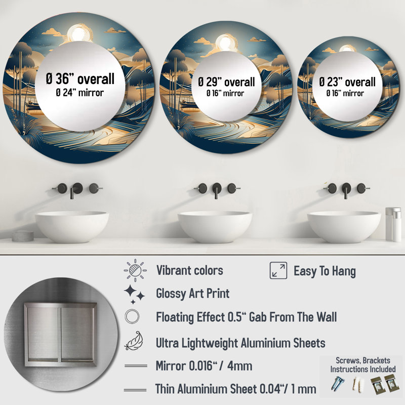 Miroir mural décoratif doré Pincas, 29 po x 29 po