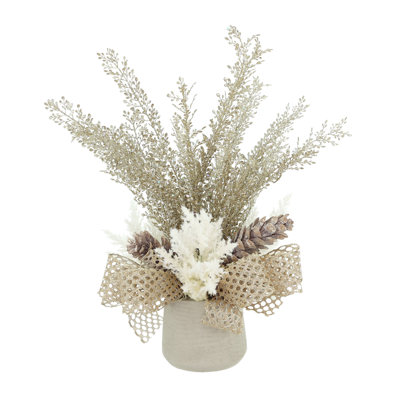 Holiday Arrangement with Snowy Branches and Pinecones