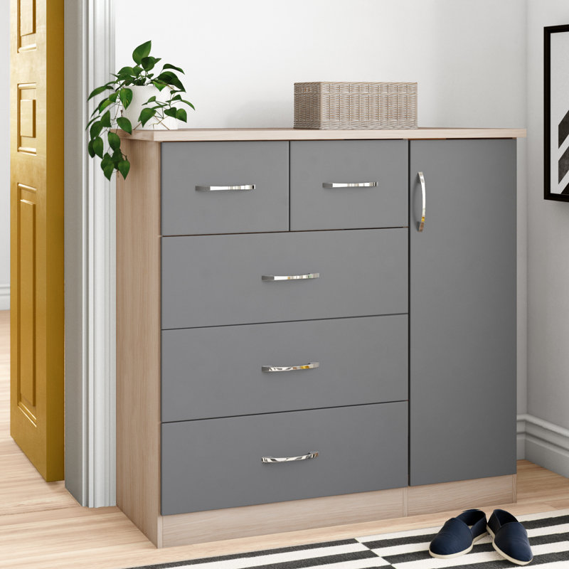Cascio 1 Door Wardrobe, Grey Gloss/Light Oak Effect Veneer