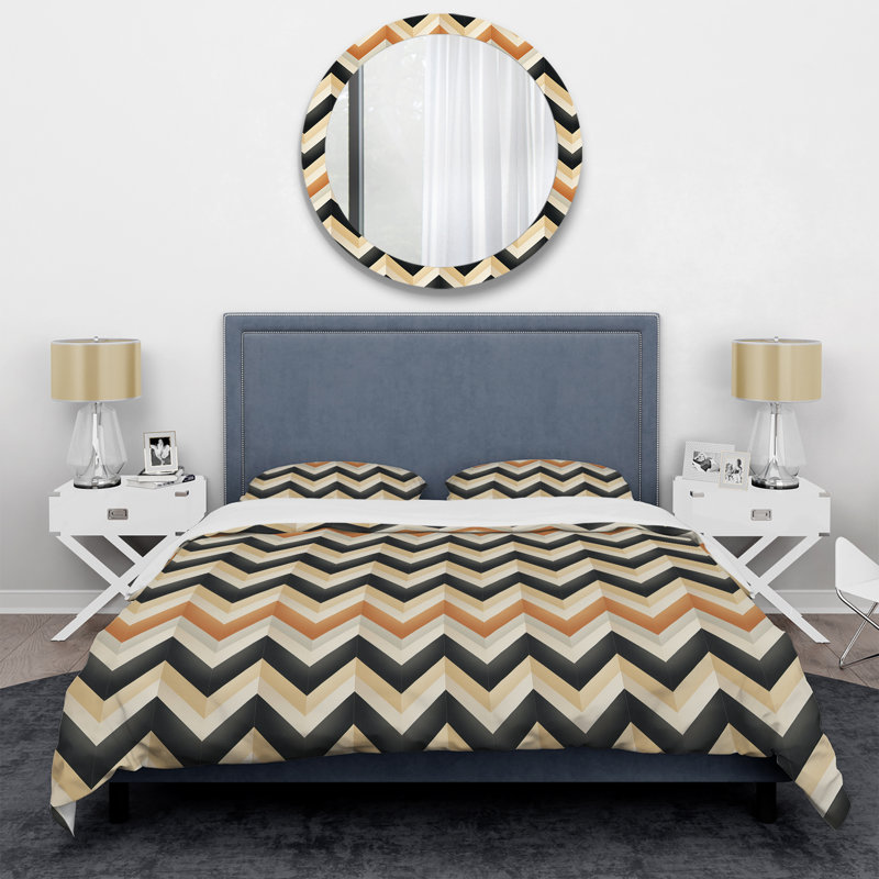 Ensemble de housse de couette géométrique à chevrons géométriques - Microfibre de polyester