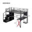 Full Size Metal Loft Bed With Built-In Work Station, Wardrobe, Storage Staircase And LED, Black