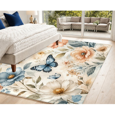 Tapis à motif floral aquarelle, imprimé botanique rétro, tapis de sol antidérapant esthétique, décoration intérieure artistique pour salon, chambre à coucher, bureau, balcon, appartement