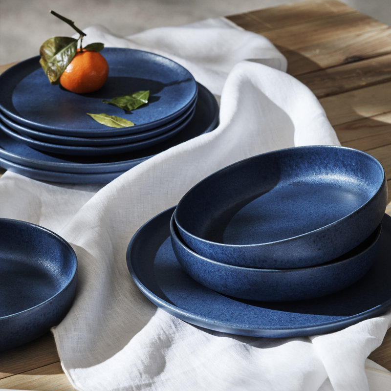 Blue Matte Ceramic 12-Piece Dinnerware Set, Service for 4