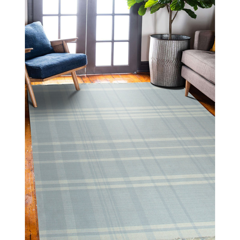 Tapis blancs à carreaux rectangulaires modernes en laine nouée à la main durable et élégante, Rectangle 6 pi x 9 pi