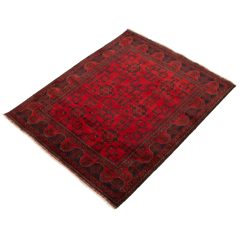 Tapis unique en laine noué à la main style Esari turque des années 2010 de 5 pi 1 po x 6 pi 5 po rouge Aramenta