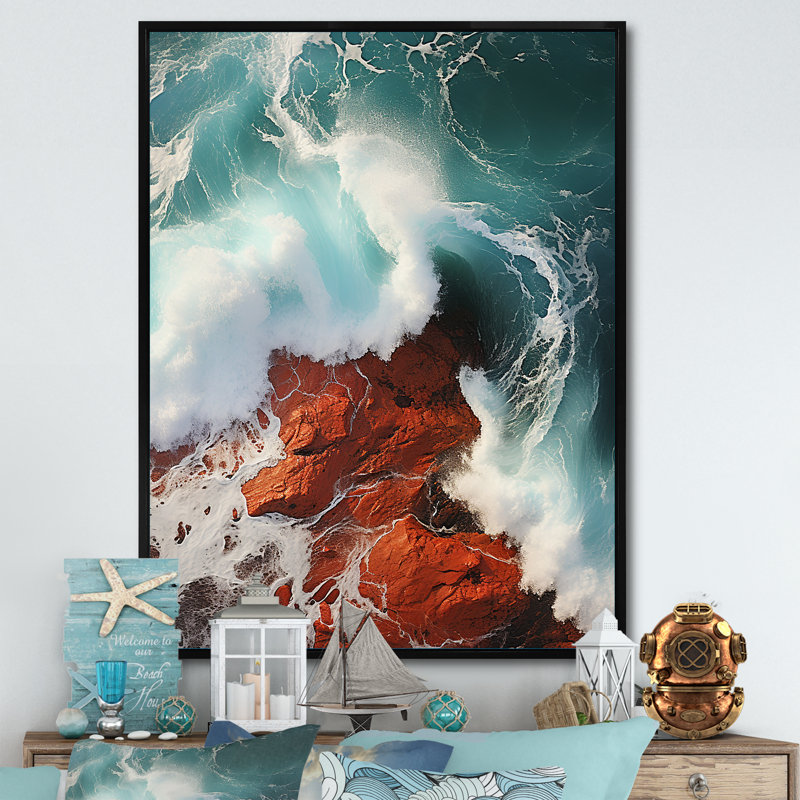 «Red Green Wave», impression sur toile, H 40 po x l 30 po x P 1,5 po, Cadre flottant noir