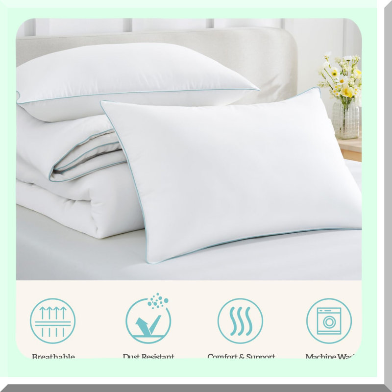 Luxury Dream Down Pillows - Queen Size 2 Pack Set for Sleeping - Premium 100% Cotton Cover - Plush Comfort & Support