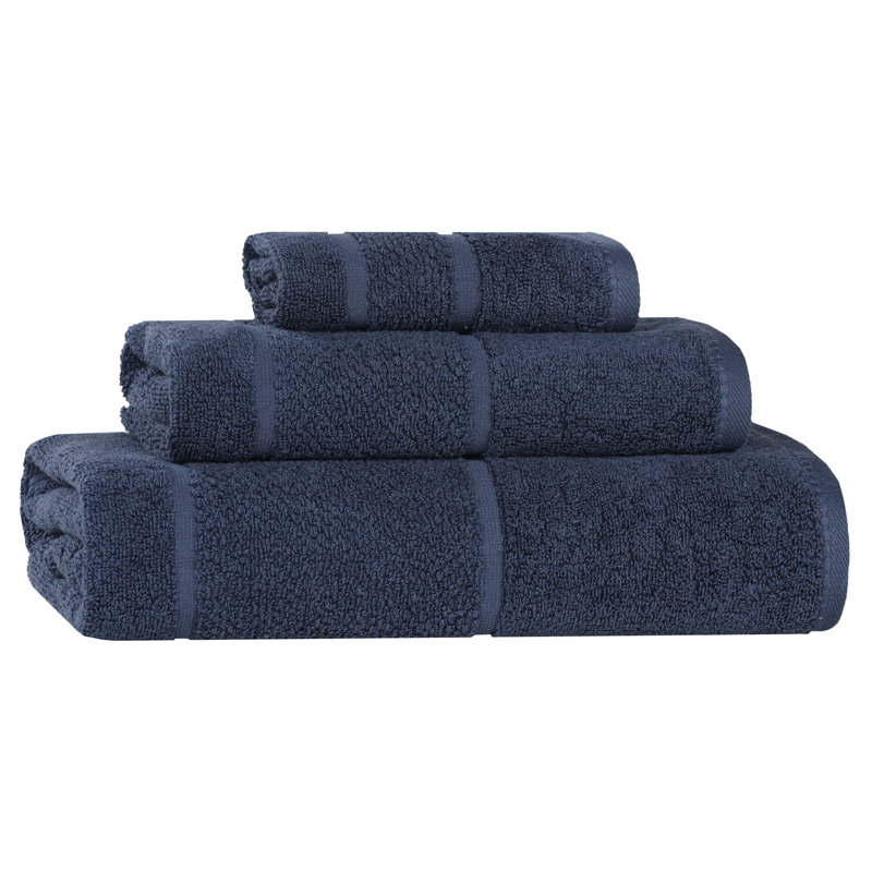 Mile Smart Twist Viscose Cotton Blend Medium Weight Solid Thick Border Towel Set, Navy Blue