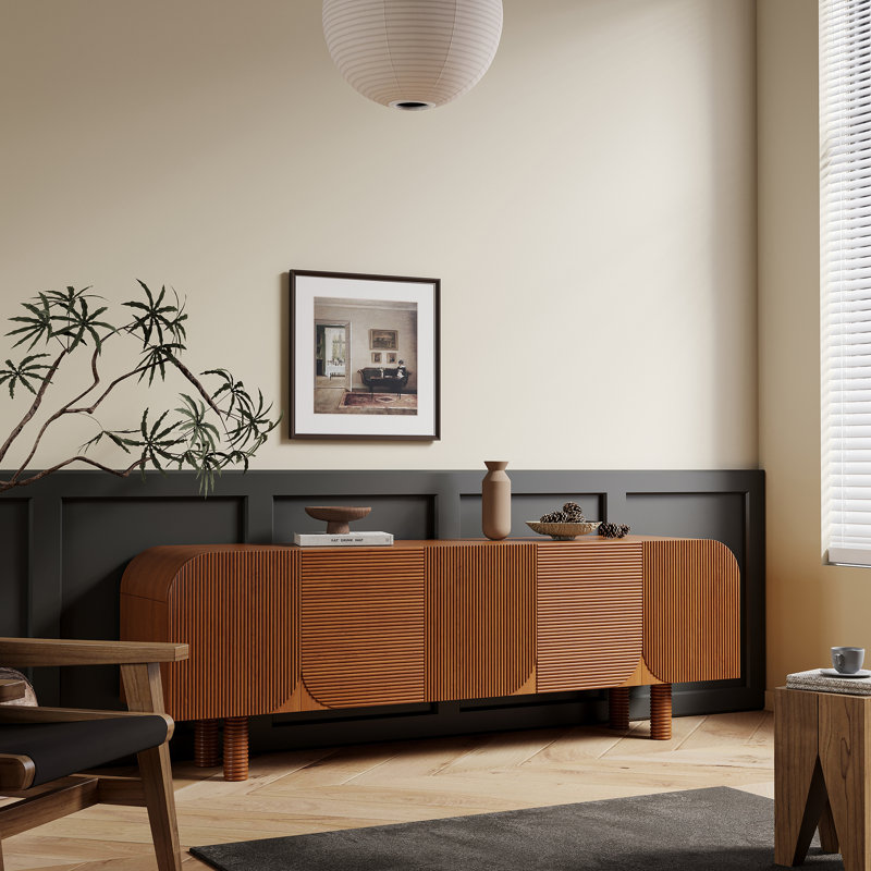 71" Solid Wood Texture Media Console TV Stand, Brown