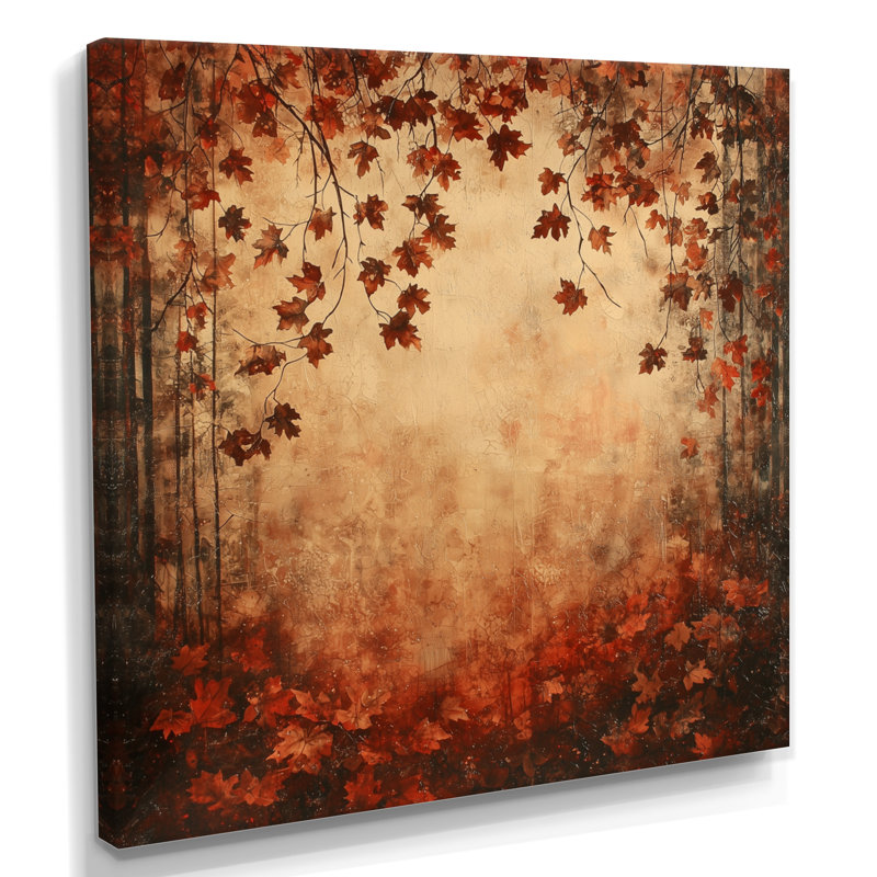 «Red Falling Oak Leaves I» - art mural feuilles, H 30 po x l 30 po, Toile tendue, Ne s’applique pas