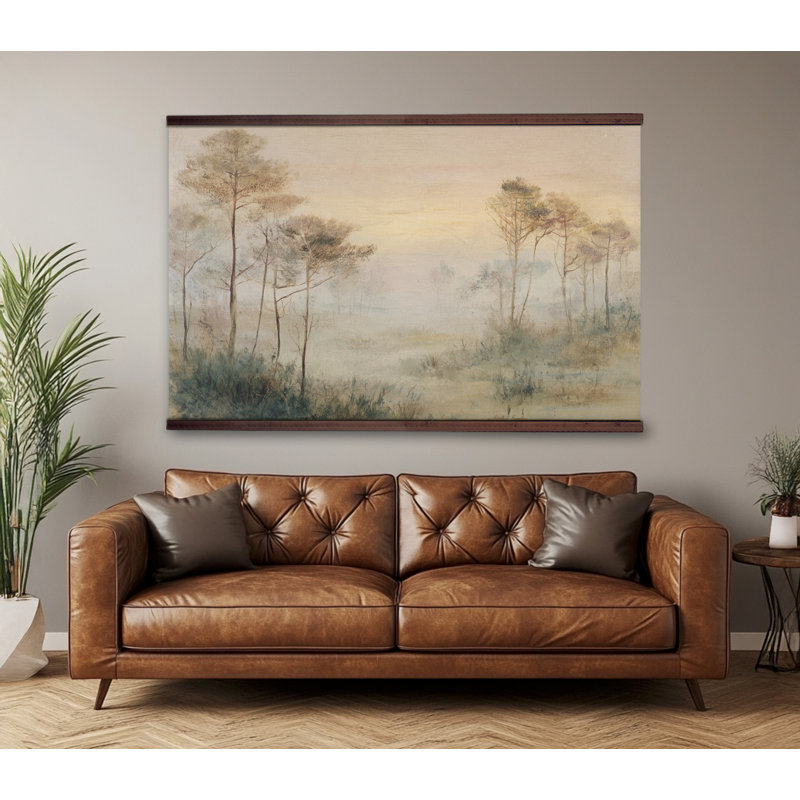 Tapisserie «Misty Tree Landscape», toile suspendue avec support en bois, H 45 po x l 73 po