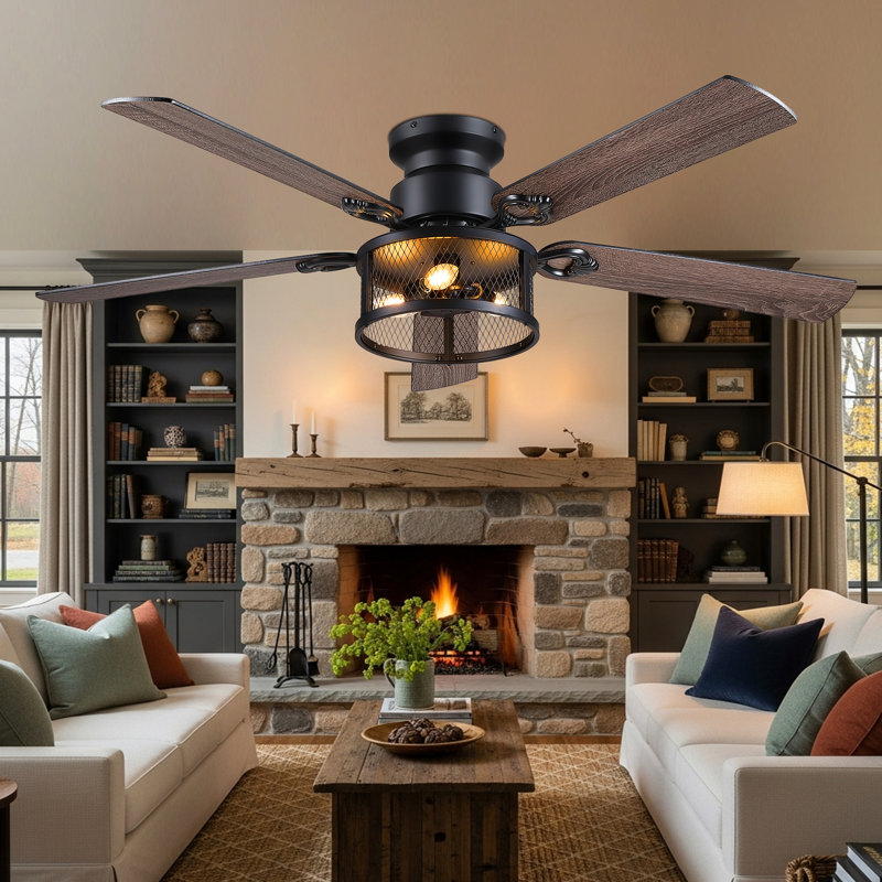 Ventilateur de plafond de 52 pouces avec éclairage et télécommande, ventilateur de plafond de ferme avec éclairage DEL pour la chambre à coucher