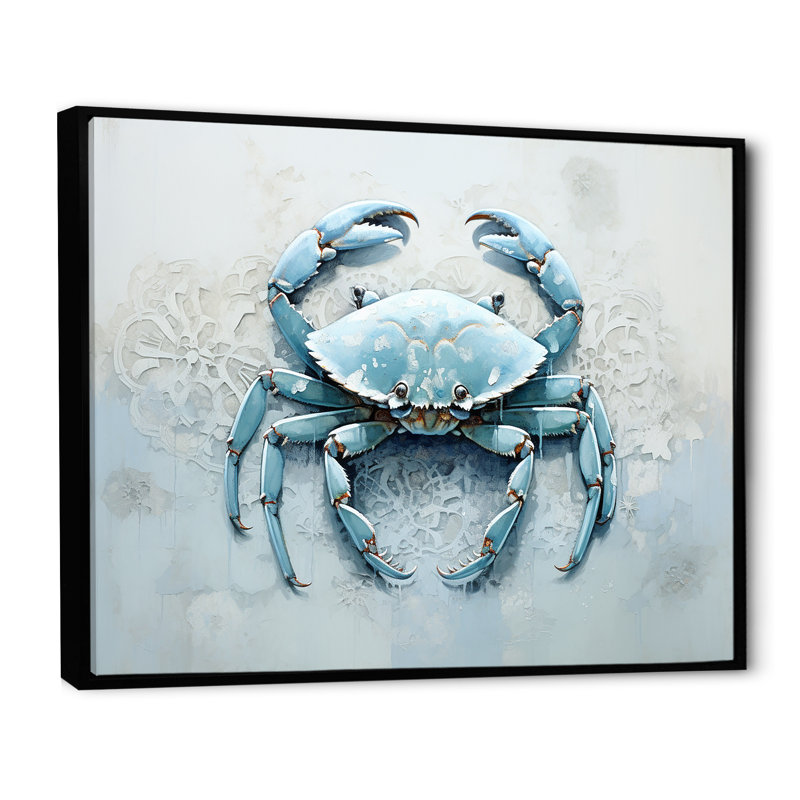 Minimalisme bleu crabe impression I - impression sur toile crabe, H 12 po x l 20 po x P 1 po, Cadre flottant noir