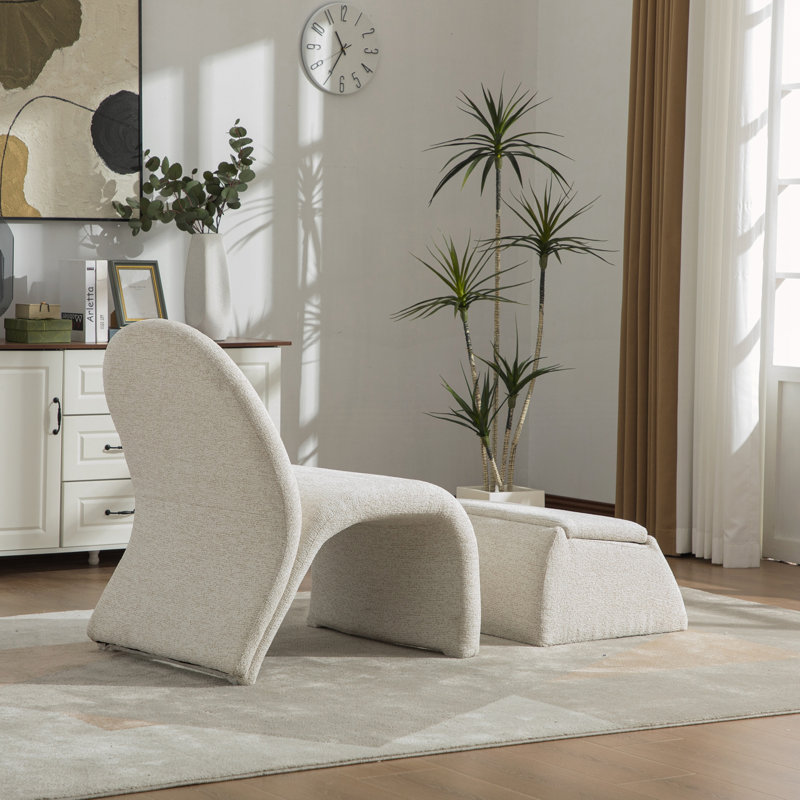 Fauteuil rembourré moderne avec repose-pieds avec rangement, Beige