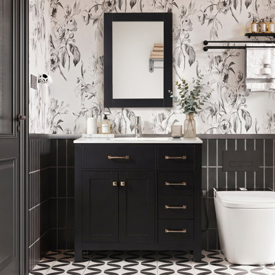 Ensemble de meuble-lavabo simple 36 po avec lavabo et miroir, portes à fermeture douce