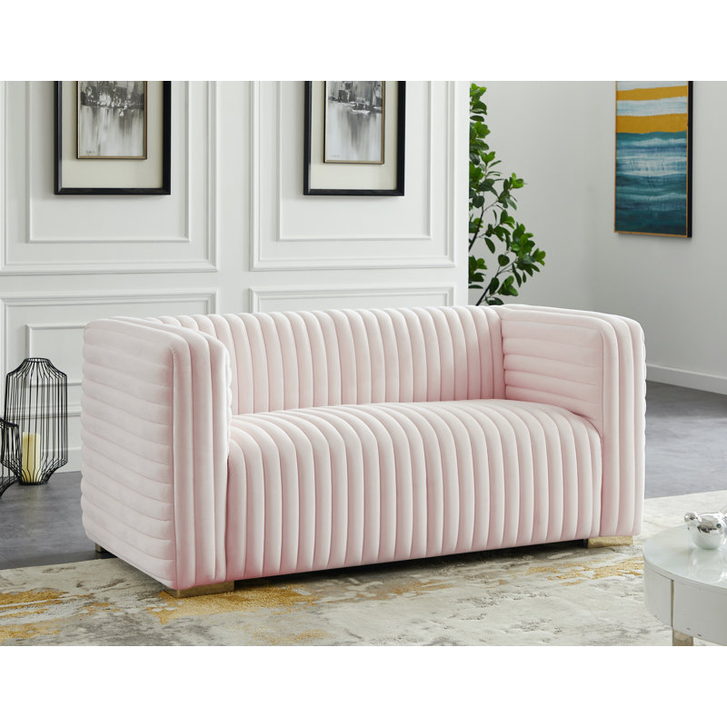 Causeuse en velours Fareid, Velours rose