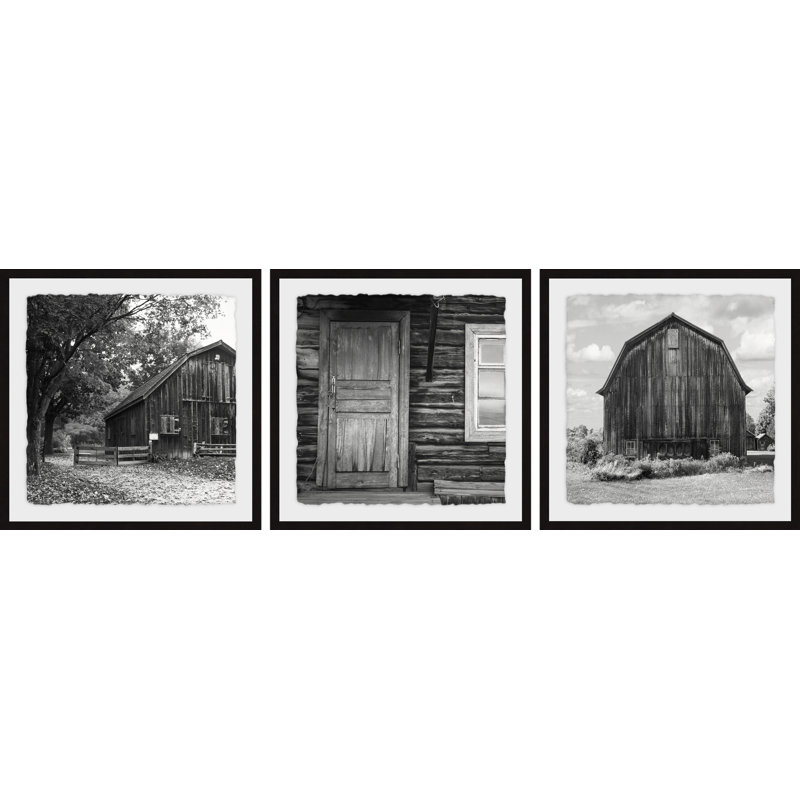 «Gray Barn House Triptych», ensemble de 3 reproductions de photos sur papier encadrées, H 12 po x l 12 po x P 1,5 po